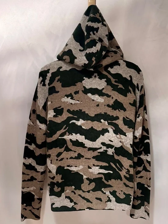 100% Cashmere Green Camouflage Hoodie Cardigan Sweater Size XS - Picture 3 of 4